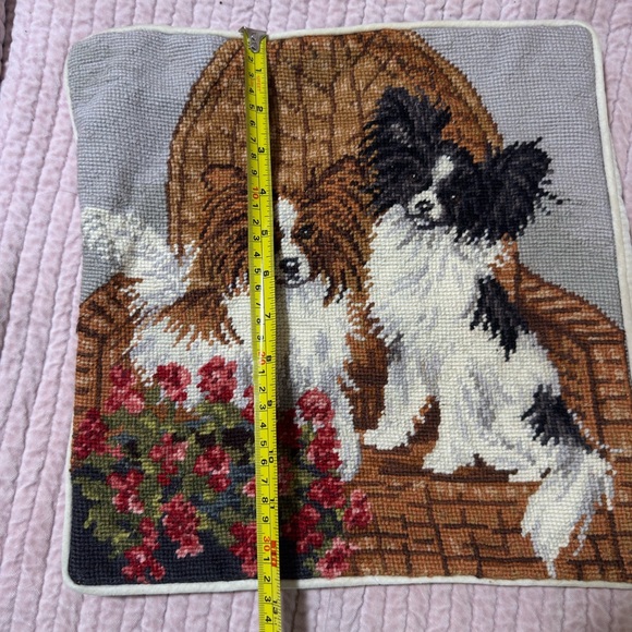 Papillon needlepoint pillow cover 13” square - Picture 5 of 6